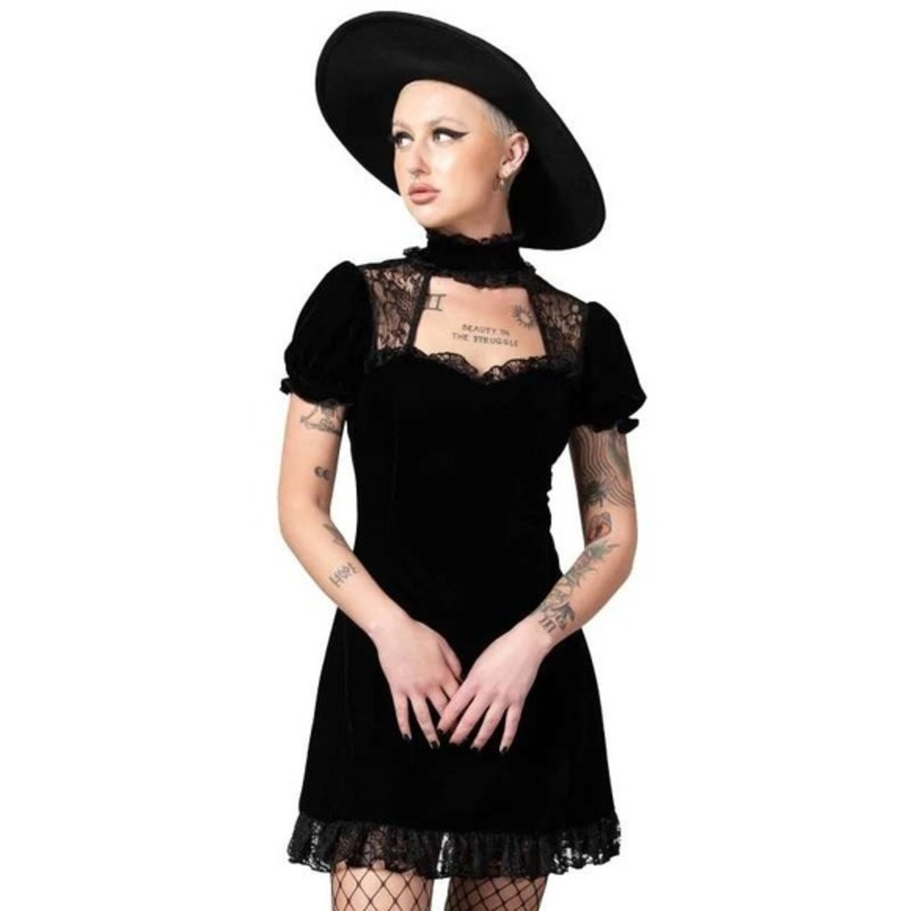 Killstar julienne keyhole dress velvet black lace trim Medium